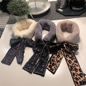 Пухен дамски шал с панделка в няколко цвята