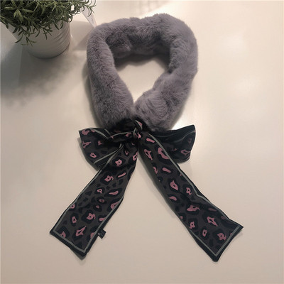 Пухен дамски шал с панделка в няколко цвята