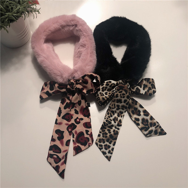 Пухен дамски шал с панделка в няколко цвята