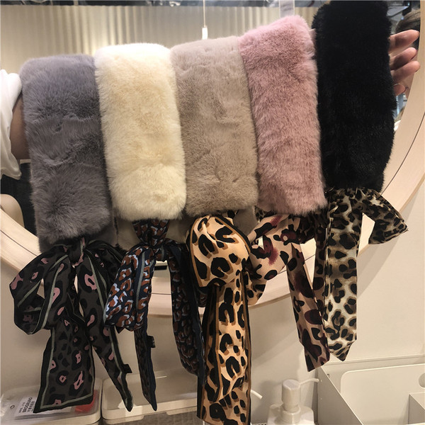 Пухен дамски шал с панделка в няколко цвята