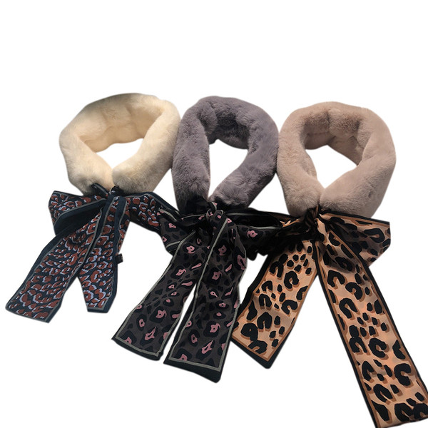 Пухен дамски шал с панделка в няколко цвята