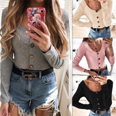 Модерена дамска блуза къс модел с копчета в няколко цвята