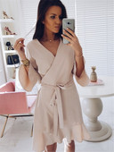 Finom női ruha V-nyakú és lótusz ujjú három színben