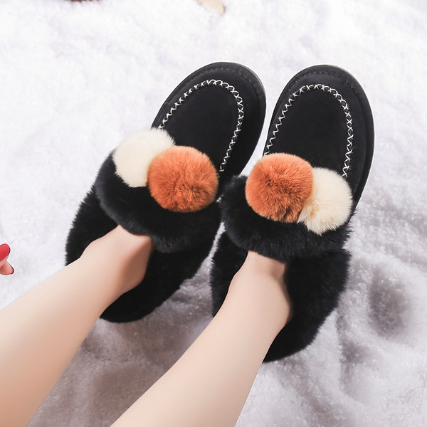 Топли ежедневни дамски мокасини за зимата с пух в три цвята