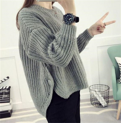 Модерен дамски пуловер с О-образно деколте в четири цвята