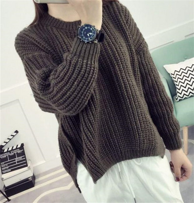 Модерен дамски пуловер с О-образно деколте в четири цвята