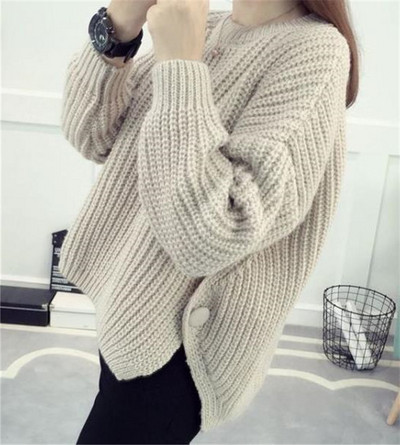 Модерен дамски пуловер с О-образно деколте в четири цвята