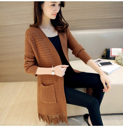 Cardigan de dama cu franjuri si buzunare in mai multe culori