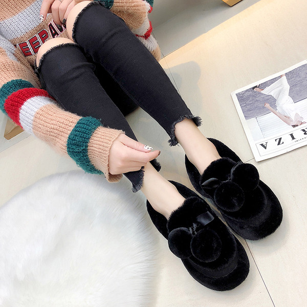 Дамски пухкави мокасини за зимата в два цвята