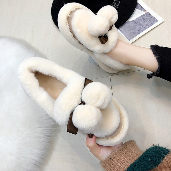 Дамски пухкави мокасини за зимата в два цвята