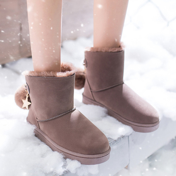Дамски зимни боти с пух и метална звезда в два цвята