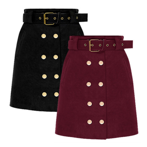 Стилна дамска пола с висока талия и копчета в два цвята