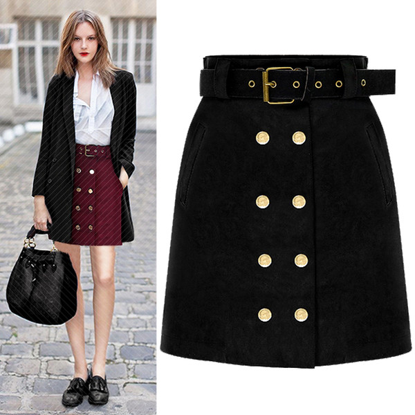 Стилна дамска пола с висока талия и копчета в два цвята