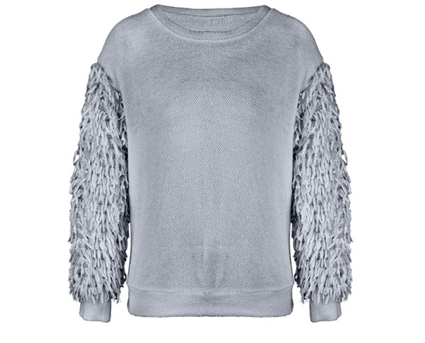 Модерен дамски пуловер в бял,черен и сив цвят 