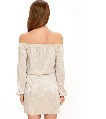 Rochie moderna de dama cu efect stralucitor si maneci cazute in doua culori