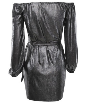 Rochie moderna de dama cu efect stralucitor si maneci cazute in doua culori