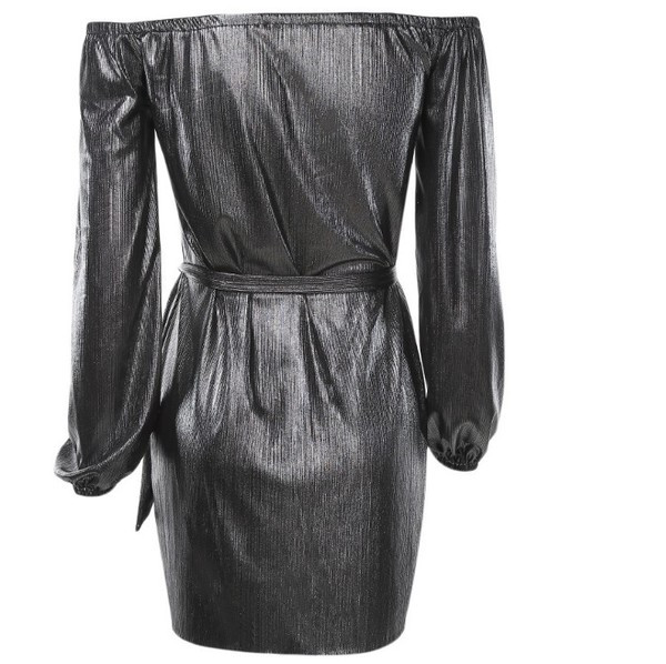 Модерна дамска рокля с лъскав ефект и паднали ръкави в два цвята