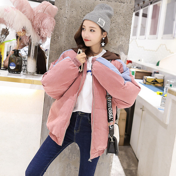 Есенно-зимно дамско яке с 3D елемент в розов и син цвят 