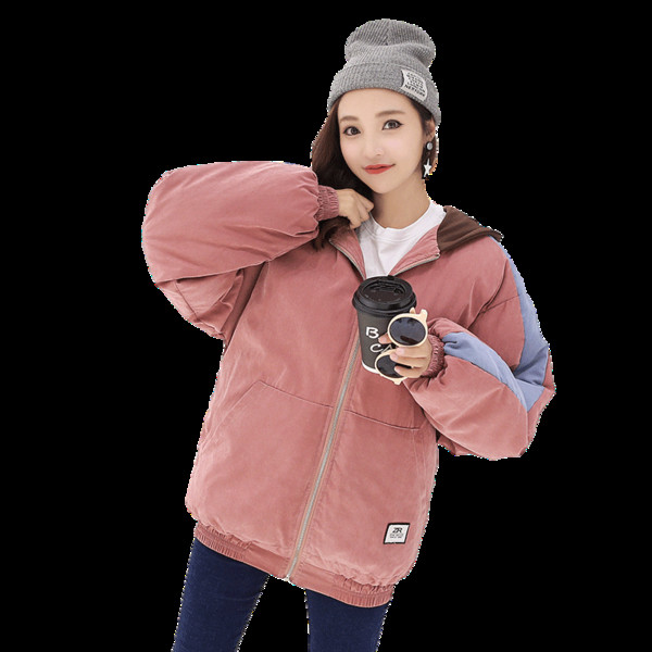 Есенно-зимно дамско яке с 3D елемент в розов и син цвят 