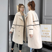 Стилно дамско палто дълъг модел в бял и черен цвят