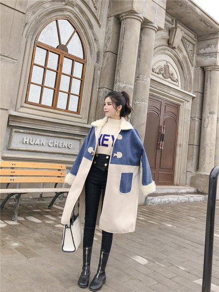 Ежедневно дамско палто с пух и джобове в син и розов цвят