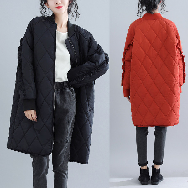 Γυναικείο μπουφάν φαρδύ σχέδιο με κολάρο σε σχήμα O σε δύο χρώματα