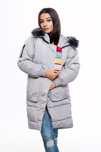 Ново дълго дамско яке за зимата с цветен пух в шест цвята