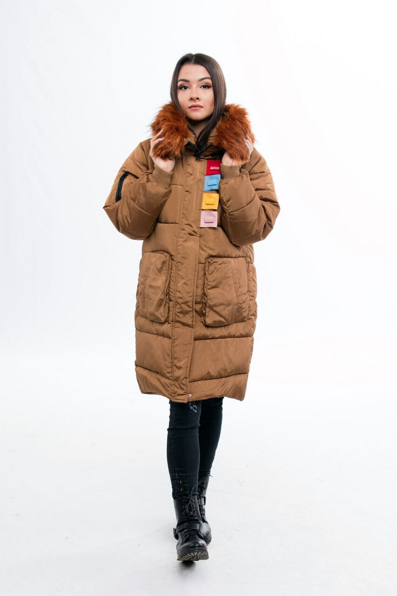 Ново дълго дамско яке за зимата с цветен пух в шест цвята