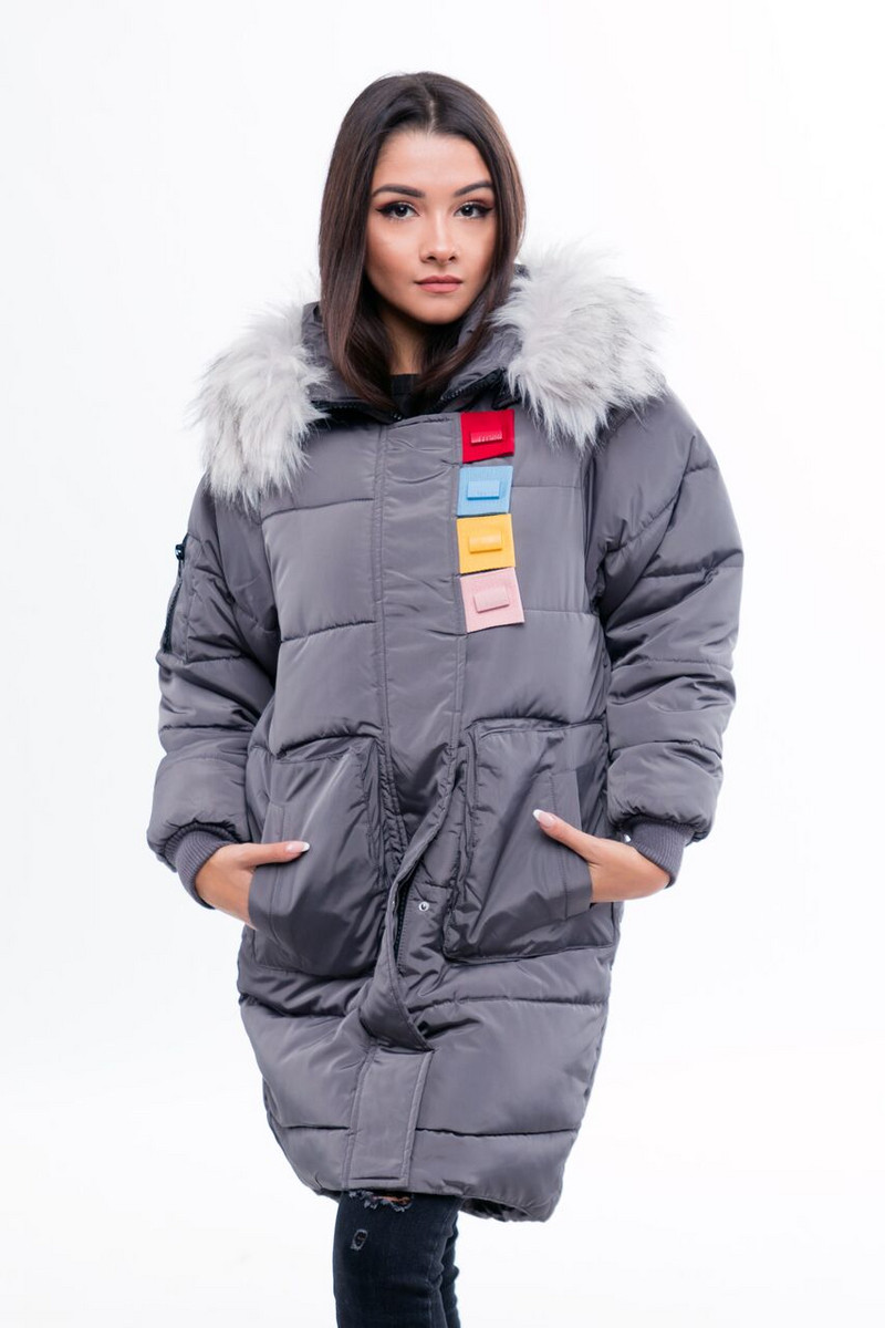 Ново дълго дамско яке за зимата с цветен пух в шест цвята