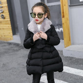 Стилно детско яке разкроен модел с пухена яка в три цвята