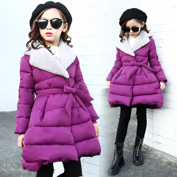 Стилно детско яке разкроен модел с пухена яка в три цвята