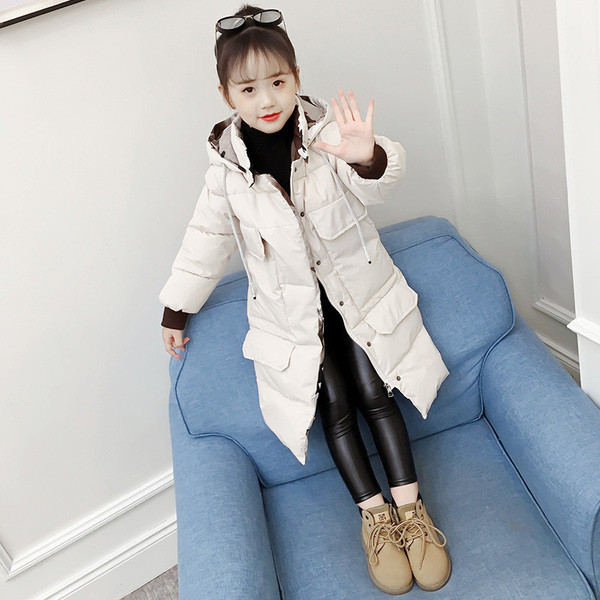 Дълго детско яке с качулка и щампа в три цвята