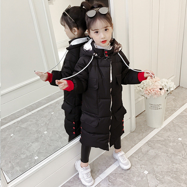 Дълго детско яке с качулка и щампа в три цвята