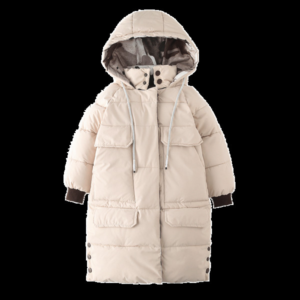 Дълго детско яке с качулка и щампа в три цвята