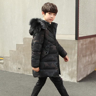 Зимно детско яке за момчета в камуфлажен десен дълъг модел