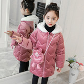 Зимно детско яке за момичета с 3D - елемент в два цвята с чантичка