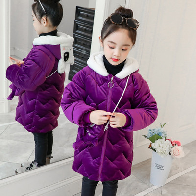 Зимно детско яке за момичета с 3D - елемент в два цвята с чантичка