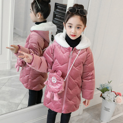 Зимно детско яке за момичета с 3D - елемент в два цвята с чантичка