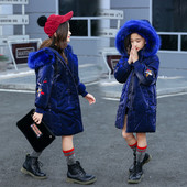 Нов модел детско зимно яке дълъг модел с цветен пух и цветна бродерия в два цвята