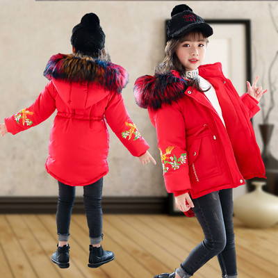 Зимно детско яке асиметричен модел с цветна бродерия в два цвята