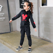 Ежедневен детски комплект за момичета с щампа в черен и розов цвят