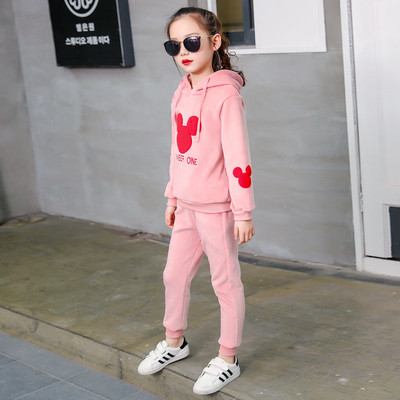 Ежедневен детски комплект за момичета с щампа в черен и розов цвят