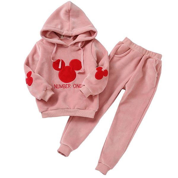 Ежедневен детски комплект за момичета с щампа в черен и розов цвят