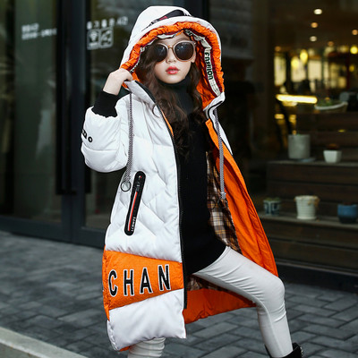 Зимно детско яке дълъг модел с надписи и качулка в няколко цвята