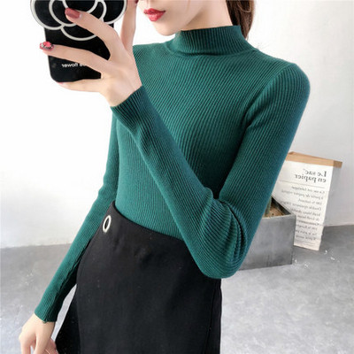 Дамски ежедневен пуловер с висока яка в няколко цвята