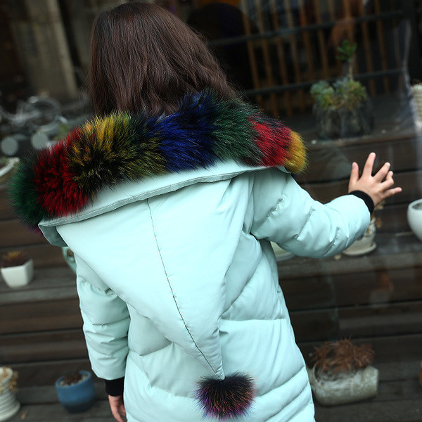 Зимно детско яке за момичета с метални елементи и цветен пух в три цвята