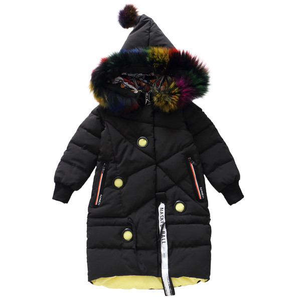 Зимно детско яке за момичета с метални елементи и цветен пух в три цвята