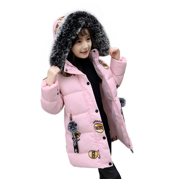 Дълго зимно детско яке за момичета в червен, розов и черен цвят