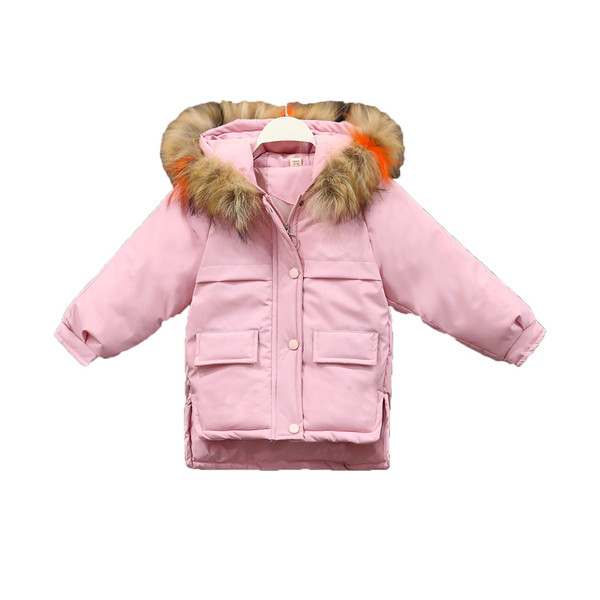 Актуално детско яке за момичета асиметричен модел в черен,розов и син цвят 