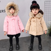 Модерно детско палто разкроен модел с качулка в два цвята